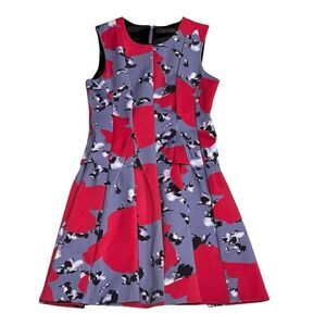 THAKOON luxury brand Blue & pink floral mini pleated neoprene flare dress sz 8